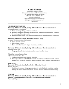 Chris Graves University of Nebraska-Lincoln College of Journalism and Mass Communications 307 Andersen Hall, Lincoln, NE 68588 C