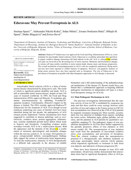 Edaravone May Prevent Ferroptosis in ALS