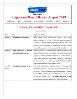 Monthly Current Affairs August 2019