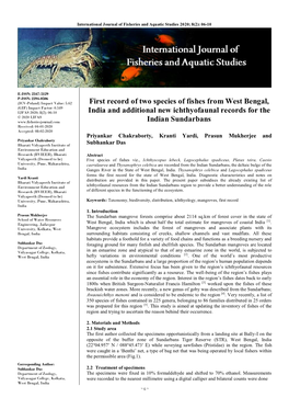 First Record of Two Species of Fishes from West Bengal, India and Additional New Ichthyofaunal Records for the Indian Sundarbans