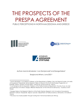 The Prospects of the Prespa Agreement Public Perceptions in North Macedonia and Greece