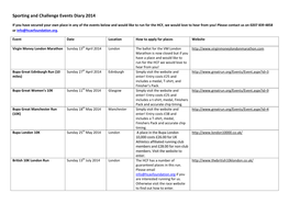 Sporting and Challenge Events Diary 2014