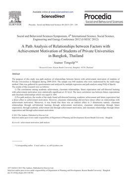 A Path Analysis of Relationships Between Factors with Achievement Motivation of Students of Private Universities in Bangkok, Thailand