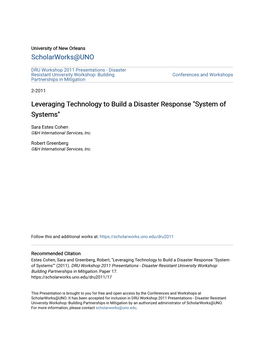 Leveraging Technology to Build a Disaster Response 