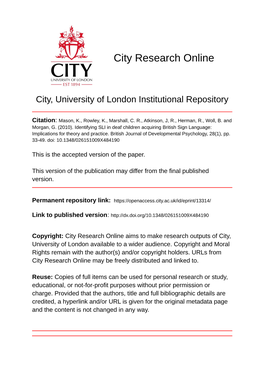 Specific Language Impairment in Deaf Children Acquiring British Sign