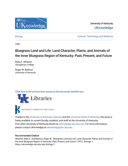 Land Character, Plants, and Animals of the Inner Bluegrass Region of Kentucky: Past, Present, and Future