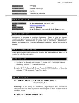 INTRODUCTION to GENERAL PATHOLOGY by Omotainse, S