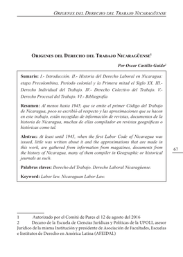 Origenes Del Derecho Del Trabajo Nicaragüense Origenes Del