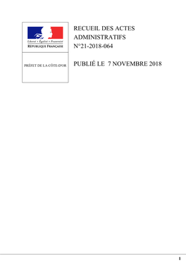 Recueil Des Actes Administratifs N°21-2018-064 Publié Le 7 Novembre