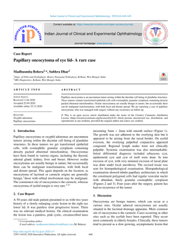 Papillary Oncocytoma of Eye Lid- a Rare Case