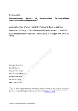 Glycoproteomic Markers of Hepatocellular Carcinoma-Mass Spectrometry Based Approaches 1