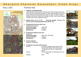 Newcastle Character Assessment: Urban Areas Area J 220: Fenham Hall