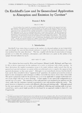 On Kirchhoff's Law and Its Generalized Application to Absorption and Emission by Cavities *