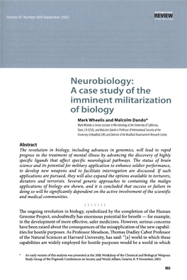 Neurobiology: a Case Study of the Imminent Militarization of Biology