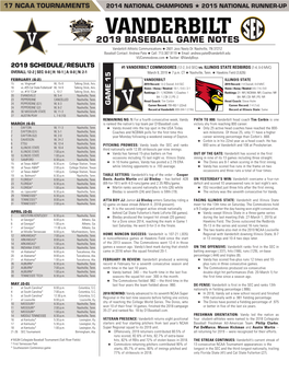 2019 BASEBALL GAME NOTES Vanderbilt Athletic Communications H 2601 Jess Neely Dr