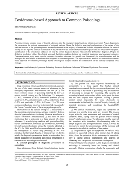 Toxidrome-Based Approach to Common Poisonings