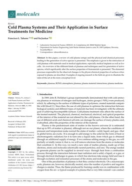 Cold Plasma Systems and Their Application in Surface Treatments for Medicine