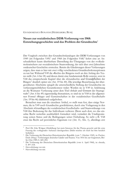 Neues Zur Sozialistischen DDR-Verfassung Von 1968: Entstehungsgeschichte Und Das Problem Der Grundrechte∗