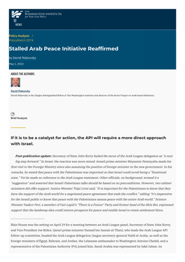 Stalled Arab Peace Initiative Reaffirmed | the Washington Institute