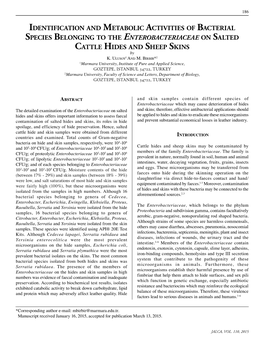 Identification and Metabolic Activities of Bacterial Species Belonging to the Enterobacteriaceae on Salted Cattle Hides and Sheep Skins by K