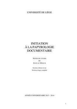 Initiation Àlapapyrologie Documentaire