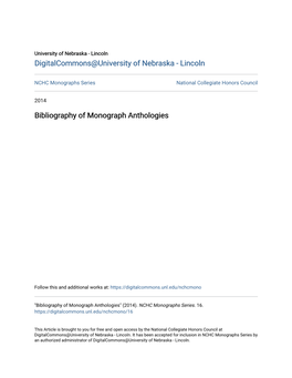 Bibliography of Monograph Anthologies