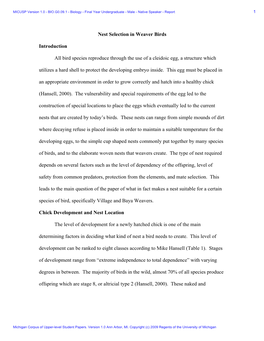 Nest Selection in Weaver Birds Introduction All Bird Species