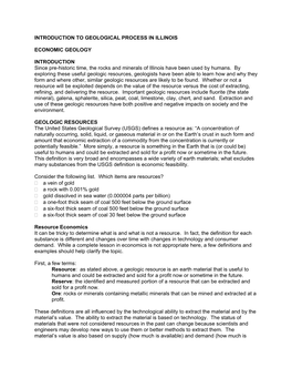 Introduction to Geological Process in Illinois Economic