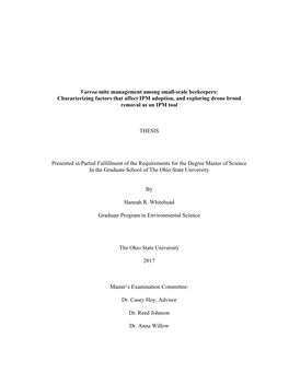 Varroa Mite Management Among Small-Scale Beekeepers: Characterizing Factors That Affect IPM Adoption, and Exploring Drone Brood Removal As an IPM Tool