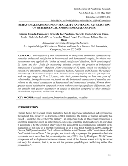 BEHAVIORAL EXPRESSIONS of SEXUALITY and SEXUAL SATISFACTION of HETEROSEXUAL and HOMOSEXUAL COUPLES Sinuhe Estrada-Carmona*; Gris