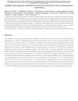 Insights Into Platypus Population Structure and History from Whole-Genome Sequencing