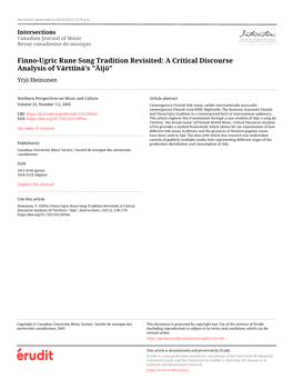 Finno-Ugric Rune Song Tradition Revisited: a Critical Discourse Analysis of Värttinä's 