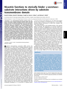 Nicastrin Functions to Sterically Hinder Γ-Secretase– PNAS PLUS Substrate Interactions Driven by Substrate Transmembrane Domain