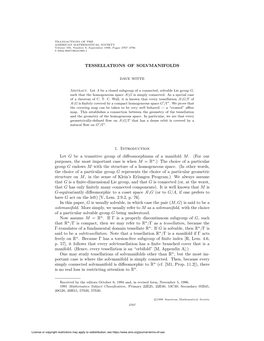 TESSELLATIONS of SOLVMANIFOLDS 1. Introduction