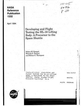 Developing and Flight Testing the HL-IO Lifting.- ..Body: a Precursor to the Space Shuttle