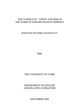 Vision and Risk in the Work of Gerard Manley Hopkins