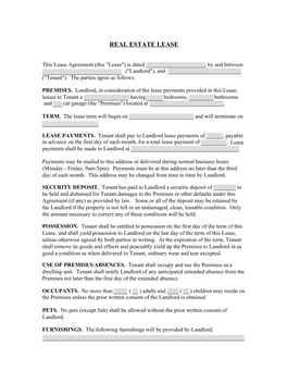 Real Estate Lease Agreement