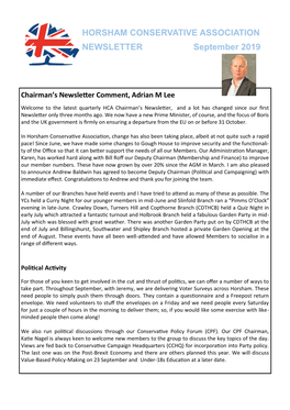 HORSHAM CONSERVATIVE ASSOCIATION NEWSLETTER September 2019