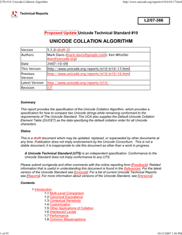 UTS #10: Unicode Collation Algorithm