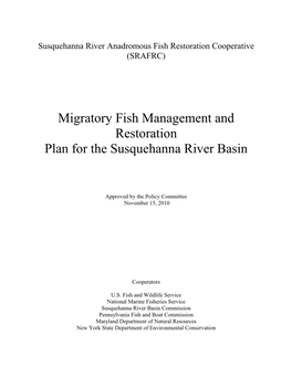 Migratory Fish Management and Restoration Plan for the Susquehanna River Basin