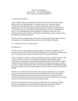 University of Oklahoma Tenure Policies