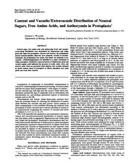 Content and Vacuole/Extravacuole Distribution of Neutral Sugars, Free