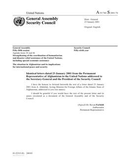 A/55/740–S/2001/70 General Assembly Security Council