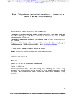 Role of High-Dose Exposure in Transmission Hot Zones As a Driver of SARS-Cov2 Dynamics