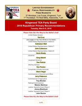 Printable .Pdf of the Kingwood TEA Party Board Recommendations