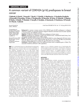 A Common Variant of CDKN2A (P16) Predisposes to Breast Cancer