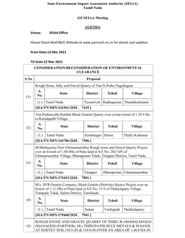 Tamil Nadu 432 SEIAA Meeting AGENDA Venue