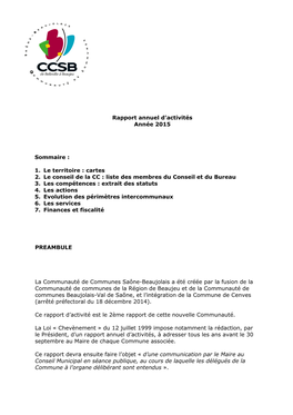 2015 Rapport D'activités CCSB