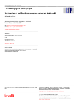 Recherches Et Publications Récentes Autour De Vatican II Gilles Routhier