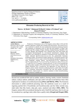 Histamine Producing Bacteria in Fish